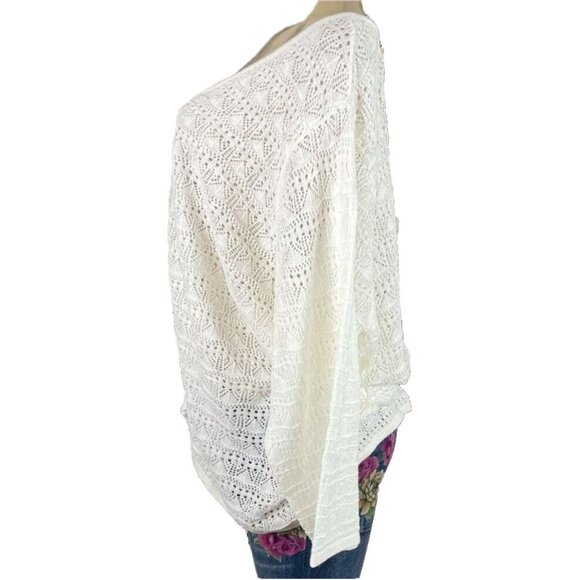 Torrid +5 White V-Neck Drawstring Cinched Front Open Stitch 3/4 Sleeve Sweater - Picture 5 of 6